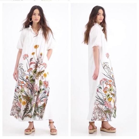 NEW INC International Concepts Sz S Botanical Cotton Printed Puff Maxi Dress - Picture 1 of 13